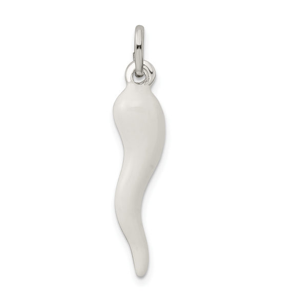 Sterling Silver White Enamel Italian Horn Pendant - Picture 4 of 4